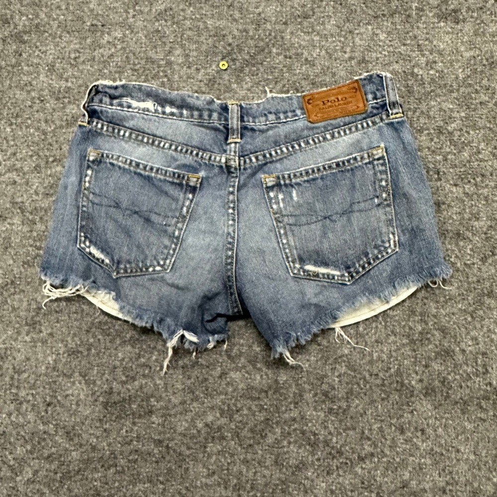Polo Ralph Lauren Shorts Womens Size 28 Blue Distressed Cutoff Denim Jean Casual